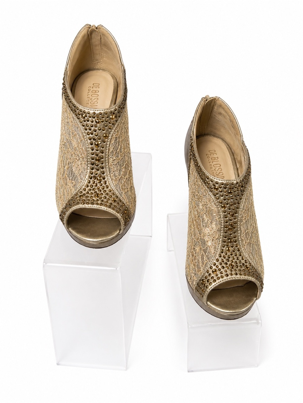 Gold Lace Peep-Toe High Heel Booties - Picture 2 of 3